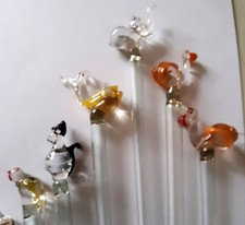 Art Populaire LOT de 12 AGITATEURS TOUILLEURS à COCKTAIL en VERRE FILE de MURANO