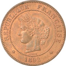 Monnaie, France, Cérès, 5 Centimes, 1892, Paris, SPL, Bronze, Gadoury:157a