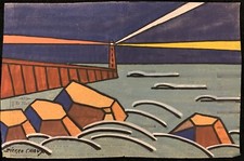 CHAUX PIERRE LE PHARE  AQUARELLE ET GOUACHE SUR JOURNAL