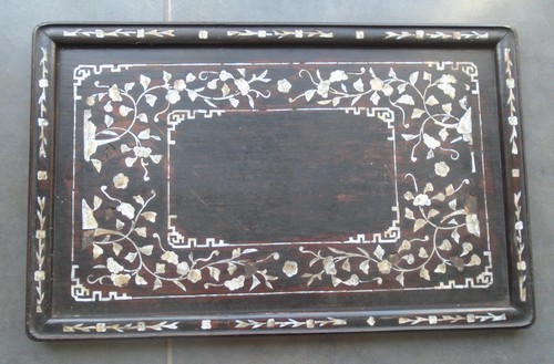 Ancien plateau bois nacre asie - bois,
