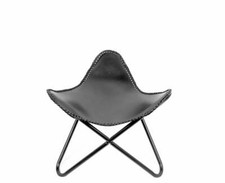 Pouf Papillon En Cuir Noir Vintage Buffalo Repose-Pieds Tabouret Pliant Papillon