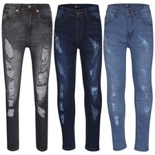 Enfants Jeans Extensible Garçons Jegging Déchiré Skinny Pantalon Âge 5-12 Ans