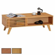 Table basse de salon vintage avec niches et portes coulissante ajourée en pin