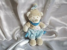 Doudou ours beige, bleu, blanc, broderie ours, Nicotoy