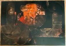 Tableau Signé Daté 77 Huile sur toile Abstraction