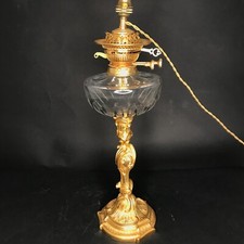 Lampe à pétrole 19e style rocaille Louis XV bronze doré antique vintage