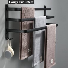 Porte Serviette 60cm Salle Bains Cuisine Noir 3 Barre Porte Mural avec/sans perc