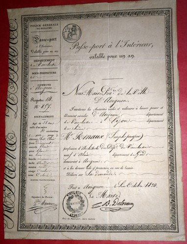 Passeport monarchie juillet - passeport,