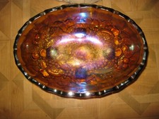 COUPE QUADRIPODE CORBEILLE A FRUIT CARNIVAL GLASS VERRE IRISE ANNEE 70