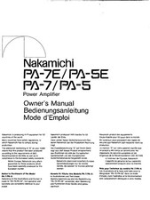 Manuel D'Utilisation Pour Nakamichi PA-5, PA-7