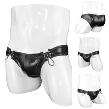 Boxer homme sexy sous vêtement simili cuir taille basse poche bombée caleçon