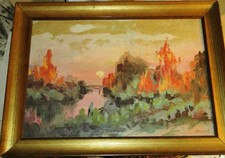 att Pierre PAULUS (1881-1959) TABLEAU HUILE PAYSAGE CREPUSCULE RIVIERE PONT 1940