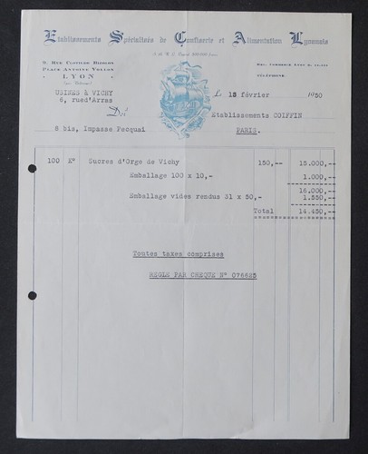 Facturel lyon 1950 confiserie - facturel,