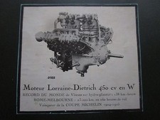 7/1925 PUB MOTEUR LORRAINE DIETRICH 450 CV EN W AERO ENGINE ROMA MELBOURNE AD