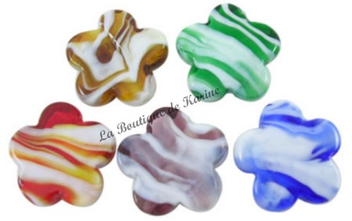 Lot perles verre fleur - 5,