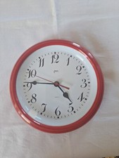 PENDULE MURALE JAPY QUARTZ, VINTAGE, CADRE MÉTAL ÉMAILLÉ ROUGE