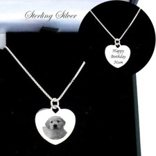 Photo Collier Coeur Avec Animal, Chat, Chien Visage Gravé, 925 Argent,