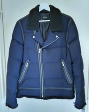The Kooples doudoune biker duvet plumes légère/chaude (capuche) bleu/noir  M