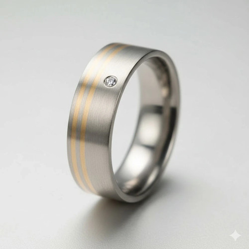 Bague acier carats - or, 18