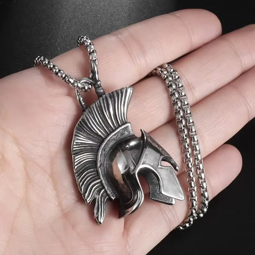 Collier homme casque spartiate - collier,