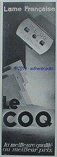 PUBLICITE LE COQ LAME DE RASOIR FRANCAISE POUR BARBE DURE DE 1931 FRENCH AD PUB