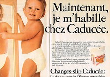 PUBLICITE ADVERTISING 025  1979  CADUCEE  couches change-slip bébé ( 2p)