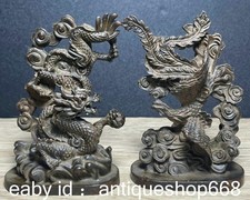 3.6 "Vieille Couvre chinois Feng Shui Dragon Phoenix Statue Paire