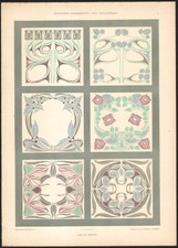 1900 Lithographie Panneaux ornements modernes Ch. Martin Motifs Art nouveau