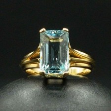 O925 - Ancienne Bague en Or 18K, Aigue Marine Naturelle 2,25 ct - T48
