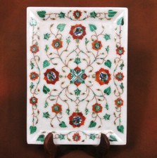 Marbre Plateau Floral Art Incrustation Demi-Précieuses Pierres Main Décoratif