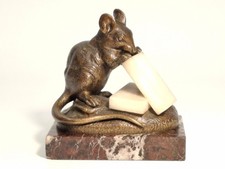 BRONZE CLOVIS EDMOND MASSON SCULPTURE ANIMALIERE SOURIS AVEC SUCRES/Décoretout31