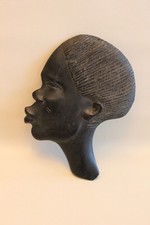 Sculpture ancienne tête africaine en bois d'ébène noir art tribal