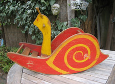 Ancien Jouet à Bascule en bois Escargot