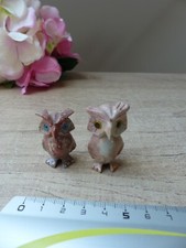 Lot de deux miniatures Hiboux en Pierre Sculptée à la Main Vintage