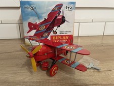 Avion Biplane Fighter « Mechanical Wind Up » « Marxu » Jouet À Friction En Tôle 