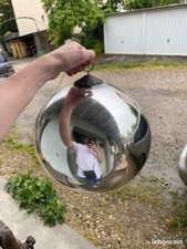 Rare boule de pardon XIX chromée en verre églomisé au mercure - Diamètre 31.5 cm