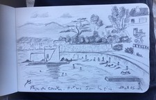 Plage du Croûton Juan Dessin Signé de Frederic Branka Peintre Coté Akoun
