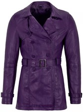 Manteau Trench En Cuir Violet