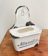 French Enamelware Wall Hung Matches Box Blue White Enamel Allumettes Lidded