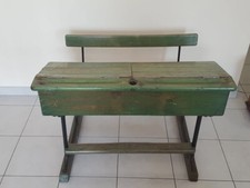 Double pupitre d'écolier vintage à abattants et banc intégré