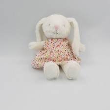 Doudou lapin blanc rose fleurs