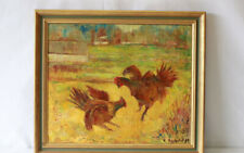 R. BACHELET HST Tableau Combat de coqs (73)