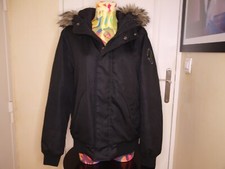 VINTAGE BOMBER NOIR SCHOTT A CAPUCHE FOURRURE AMOVIBLE ,  TAILLE L ( VOIR XL)