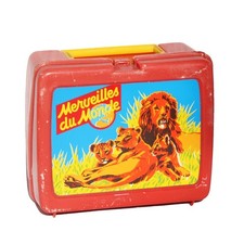 Boîte en plastique publicitaire vintage chocolat Merveilles du Monde + 70 fiches