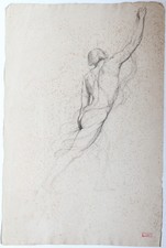 LOUIS CABAT DESSINS  MODELE NU PORTANT UN ETENDARD/SCENE BUCOLIQUE 