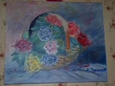 Tableau a l'huile shabby chic multicouleurs