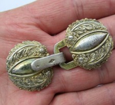 RARE Paire ATTACHE AGRAFE de CAPE argent massif fermeture bouton old silver Clip