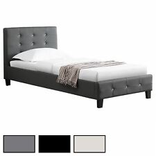 Lit simple avec sommier 90x190cm revêtement synthétique capitonné et strass