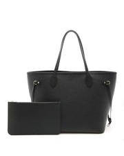 Preloved louis vuitton Neverfull MM Tote Black Leather Women Shoulder Bags One