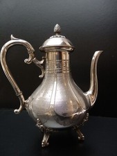 Ancienne Cafetière Verseuse Métal Argenté Guilloché